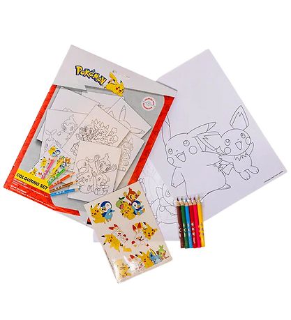 Pokémon Farvesæt m. 6 Farveblyanter & Stickers