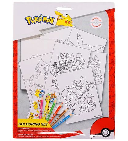 Pokémon Farvesæt m. 6 Farveblyanter & Stickers