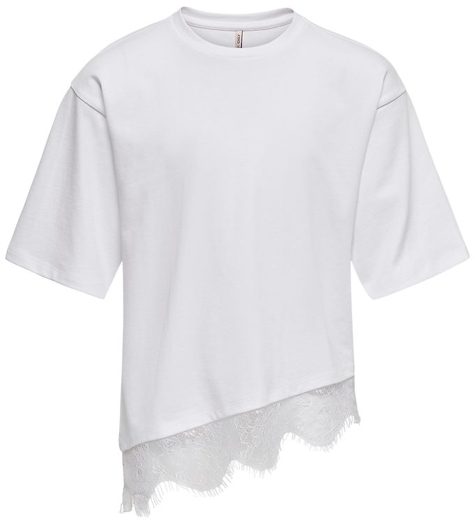 ONLY KIDS T-shirt Kamil Assymetric White Lace