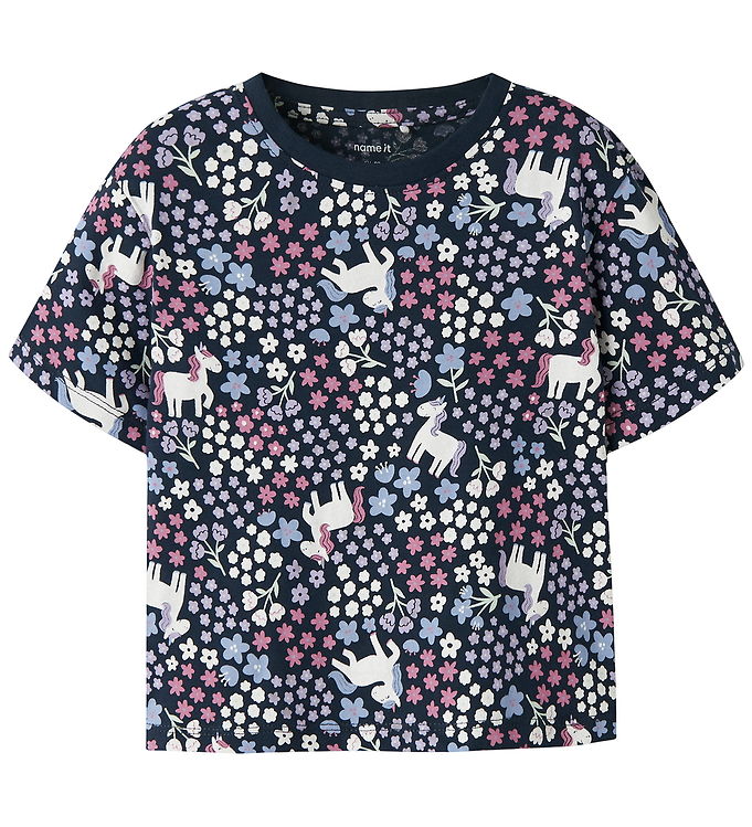 Name It T-shirt - NmfVelda - Navy Blazer/Unicorn Flowers