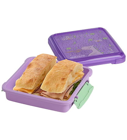Sistema Madkasse - Sandwich Box - 450ml - Lilla/Grøn m. print