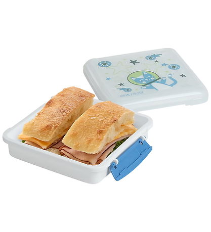 Sistema Madkasse - Sandwich Box - 450ml - Hvid/Blå m. Print