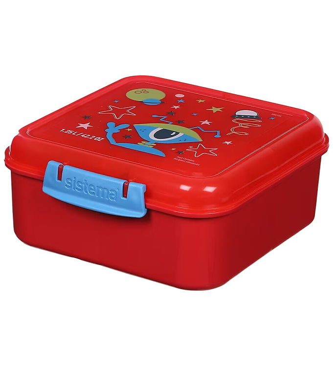 Sistema Madkasse - 1,25 L - Bento Cube - Rød/Blå m. Print