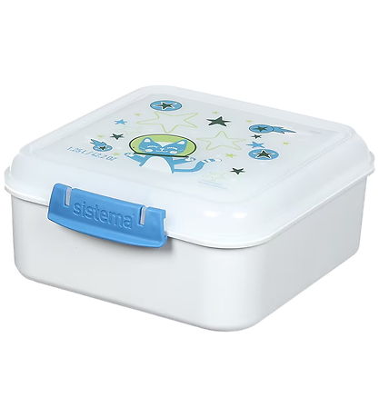 Sistema Madkasse - 1,25 L - Bento Cube - Hvid/Blå m. Print