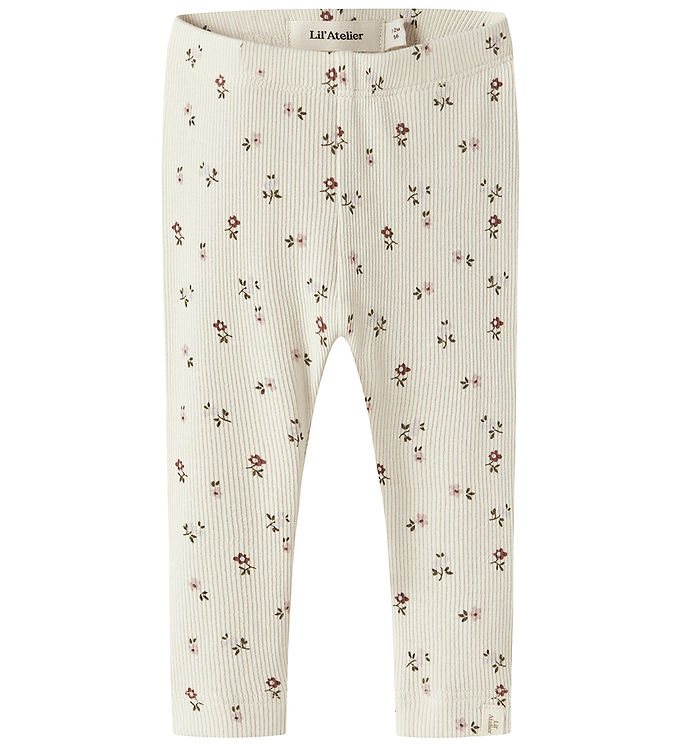 Lil Atelier Leggings - Rib - NbfGago - Turtledove/Floral billede