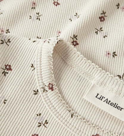 Lil Atelier Bluse - Rib - NmfGago - Turtledove/Floral
