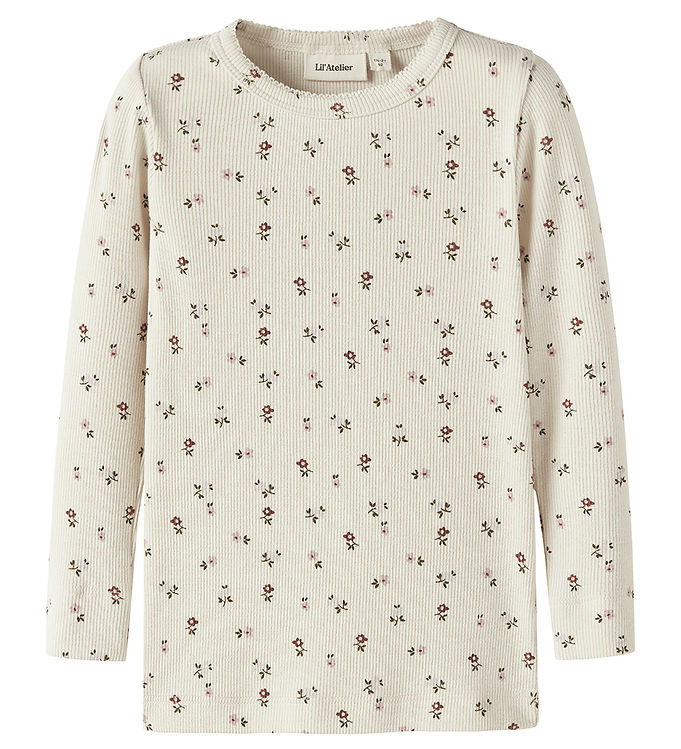 Lil Atelier Bluse - Rib - NmfGago - Turtledove/Floral