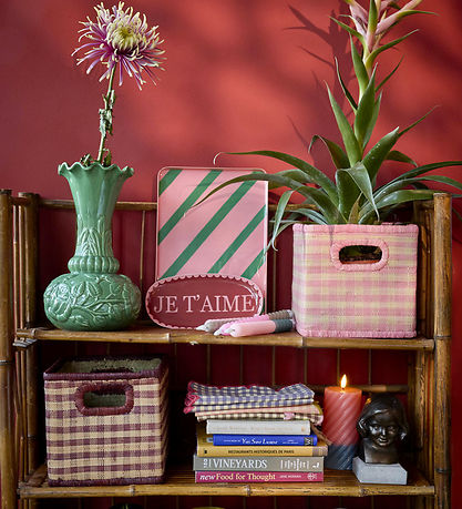 Rice Kurv - Raffia - Pink Checks