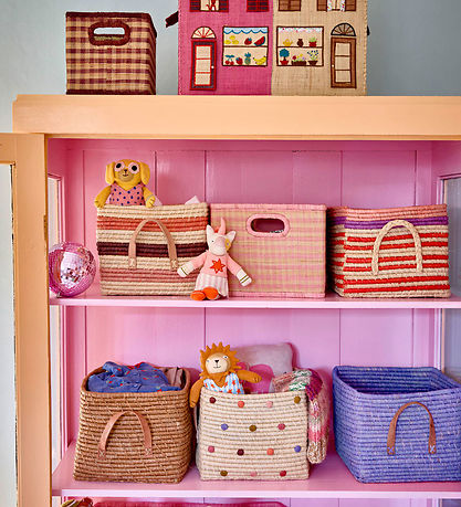 Rice Kurv - Raffia - Pink Checks