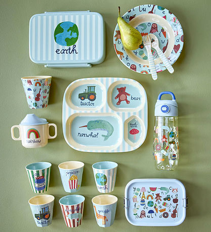 Rice Madkasse - m. 6 Rum - Blue ABC Rainbow print