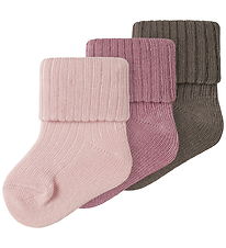 Name It Strømper - 3-pak - NbfNobba - Lilas/Lotus/Brown Lentil