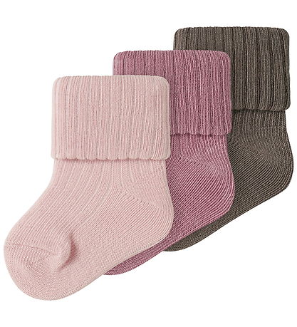 Name It Strømper - 3-pak - NbfNobba - Lilas/Lotus/Brown Lentil