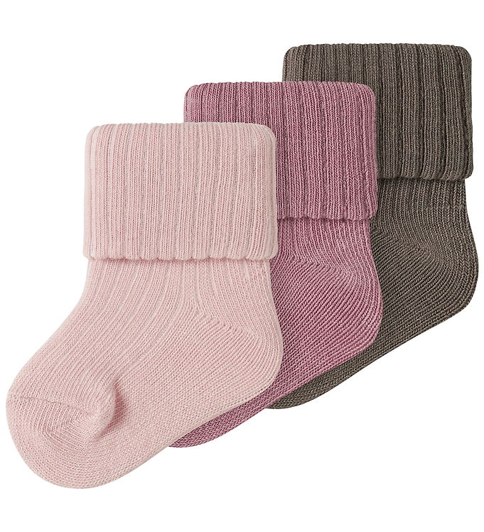Name It Strømper - 3-pak - NbfNobba - Lilas/Lotus/Brown Lentil