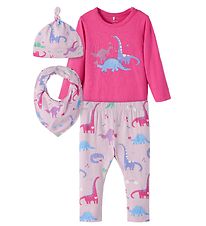 Name It Sæt - Body/Bukser/Hue/Hagesmæk - NbfBaba - Fuchsia Purpl Name It Sæt - Body/Bukser/Hue/Hagesmæk - NbfBaba - Fuchsia Purpl