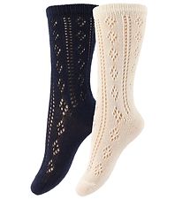 Minymo Strømper - 2-Pak - Creme/Navy Minymo Strømper - 2-Pak - Creme/Navy