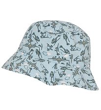 Melton Bøllehat - UV50+ - Dusty Light Blue m. Flyvemaskiner