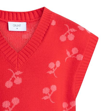 Grunt Vest - Strik - Aviana - Rød m. Kirsebær Grunt Vest - Strik - Aviana - Rød m. Kirsebær