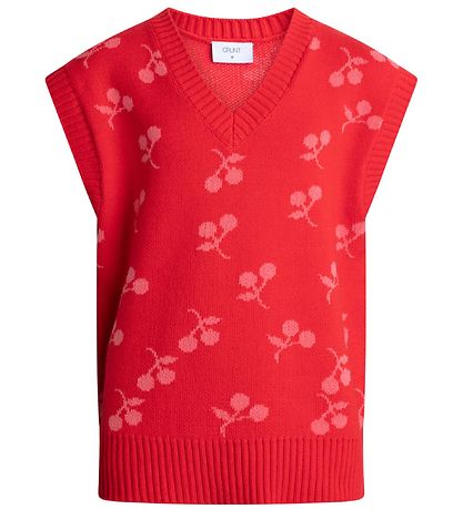 Grunt Vest - Strik - Aviana - Rød m. Kirsebær Grunt Vest - Strik - Aviana - Rød m. Kirsebær