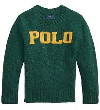 Polo Ralph Lauren Bluse - Uld/Viskose - Forest Green m. Gul Polo Ralph Lauren Bluse - Uld/Viskose - Forest Green m. Gul