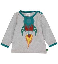 Freds World Bluse - Hello Rocket - Gråmeleret m. Rumraket Freds World Bluse - Hello Rocket - Gråmeleret m. Rumraket