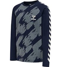 Hummel Blouse l/s - hmlZion - Black Iris/Dusty Blue w. White