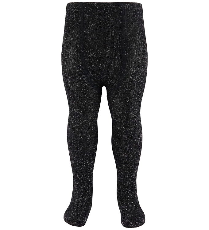Condor Strømpebukser - Viskose - Rib - Sort m. Glimmer
