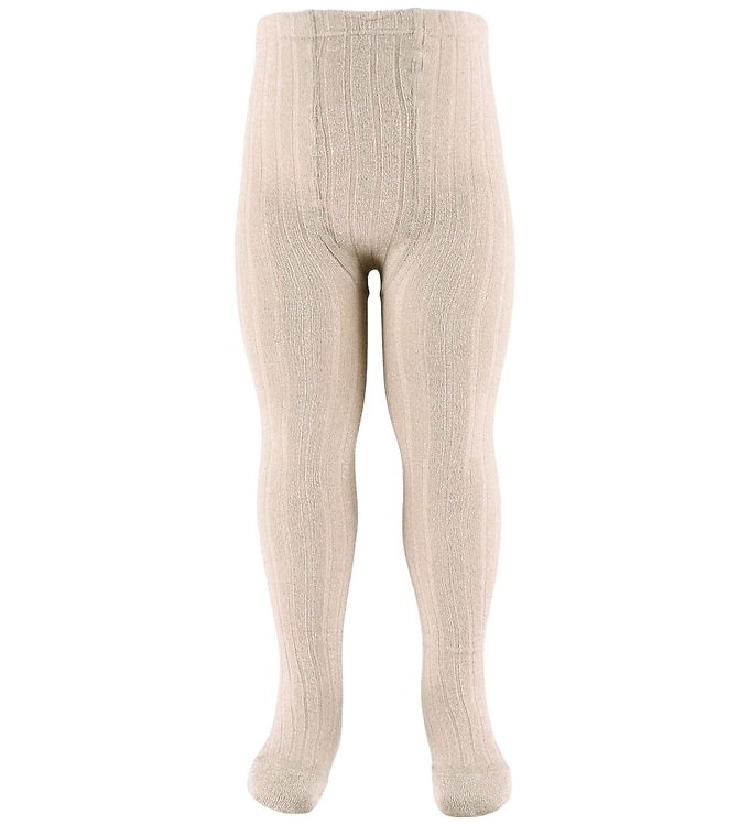 Condor Strømpebukser - Viskose - Rib - Beige m. Glimmer