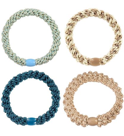 Kknekki Hårelastikker - 4-pak - Blå/Beige Glimmer Mix