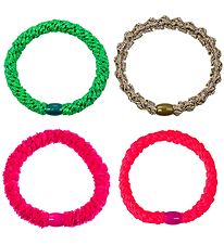 Kknekki Hårelastikker - 4-pak - Pink/Grøn Glimmer Mix Kknekki Hårelastikker - 4-pak - Pink/Grøn Glimmer Mix