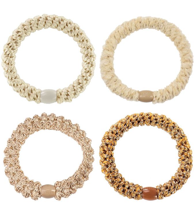 Kknekki Hårelastikker - 4-pak - Beige/Brun Glimmer Mix