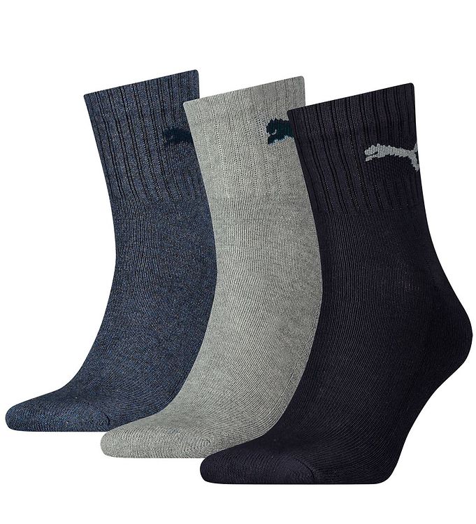 Puma Strømper 3P Short Crew Unisex Socks Marineblå/Grå Str 39/42
