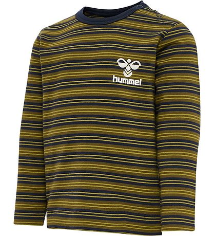 Hummel Bluse - HmlUnited T-Shirt l/s - Stribet - Black Iris/Grøn Hummel Bluse - HmlUnited T-Shirt l/s - Stribet - Black Iris/Grøn