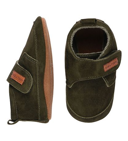 Melton Skindfutter - Suede Slippers m. Velcro - Dark Olive Melton Skindfutter - Suede Slippers m. Velcro - Dark Olive