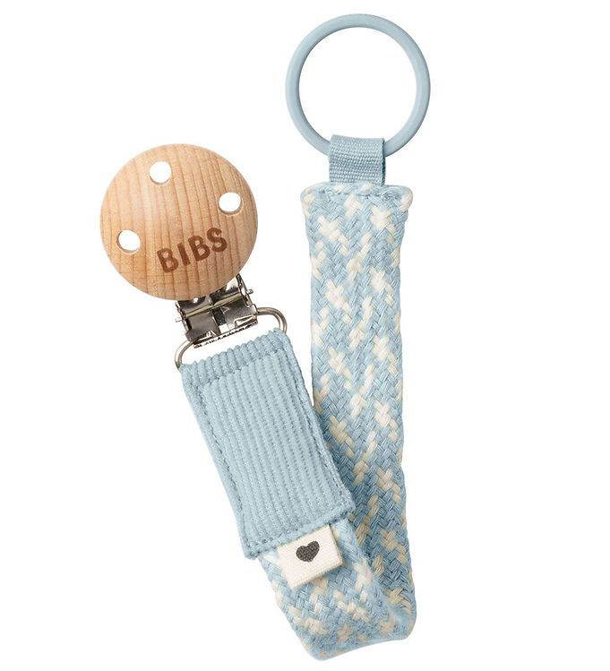 Bibs BIBS PACIFIER BRAID BABY BLUE & IVORY suttholder i 100 % økologisk bomuld