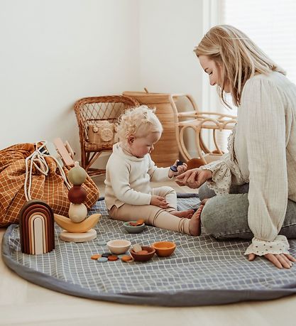 Play&Go Legetæppe - Ø140 - Grid Blue Play&Go Legetæppe - Ø140 - Grid Blue