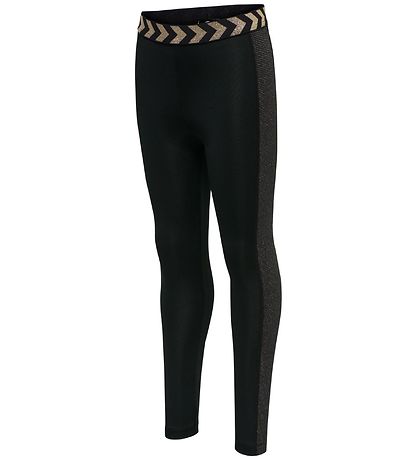 Hummel Leggings - hmlEllen - Sort m. Sølvstriber