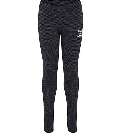 Hummel Leggings - hmlLumi - Sort m. Sølvstriber