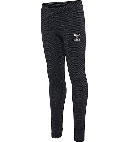 Hummel Leggings - hmlLumi - Sort m. Sølvstriber