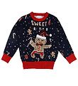 Jule-Sweaters Bluse - Cute Cookie Man - Strik - Blå Jule-Sweaters Bluse - Cute Cookie Man - Strik - Blå