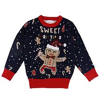 Jule-Sweaters Bluse - Cute Cookie Man - Strik - Blå Jule-Sweaters Bluse - Cute Cookie Man - Strik - Blå
