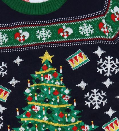Jule-Sweaters Bluse - Christmas Tree - Strik - Navy/Grøn Jule-Sweaters Bluse - Christmas Tree - Strik - Navy/Grøn