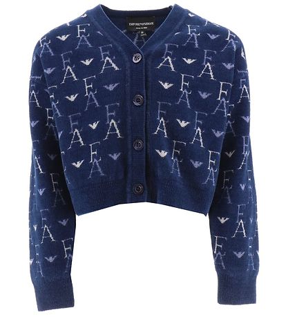 Emporio Armani Cardigan - Cropped - Strik - Blå med Logoer Emporio Armani Cardigan - Cropped - Strik - Blå med Logoer