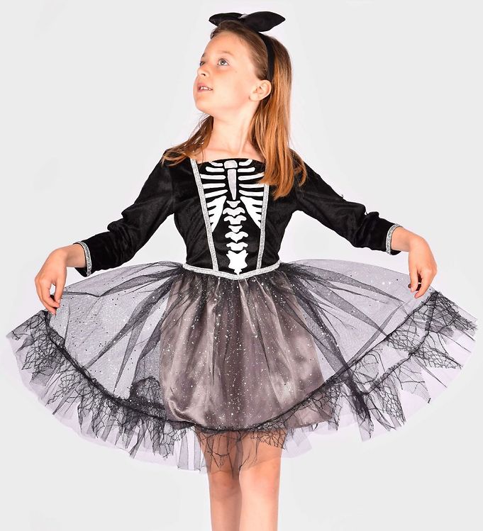 Den Goda Fen Skeletkjole med Hårbånd Kostume - 110-116cm, 4-6 År