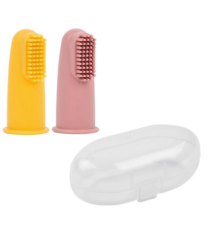 Nattou Fingertandbørste - 2-pak m. Etui - Silikone - Rosa/Gul Nattou Fingertandbørste - 2-pak m. Etui - Silikone - Rosa/Gul