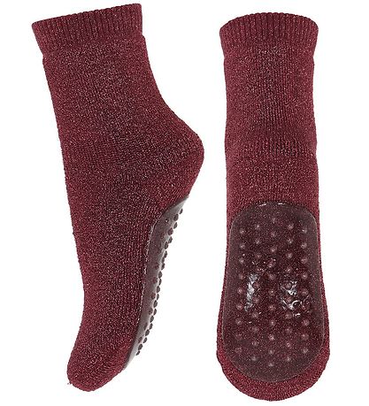 MP Socks w. Anti-Slip - Celina - Dark Red w. Glitter MP Socks w. Anti-Slip - Celina - Dark Red w. Glitter