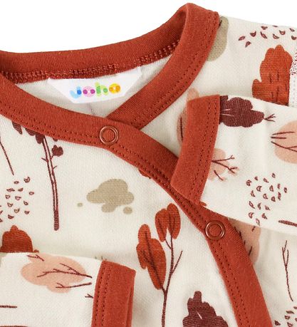 Joha Slå-om Body l/æ - Uld/Bambus - Hvid/Rød m. Træer