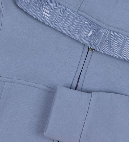 Emporio Armani Cardigan - Støvet Blå m. Logostribe Emporio Armani Cardigan - Støvet Blå m. Logostribe