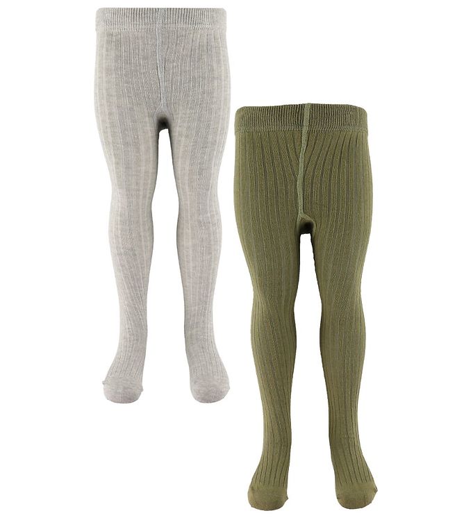 Minymo Strømpebukser 2-Pak Solid Rib - Light Grey Melange
