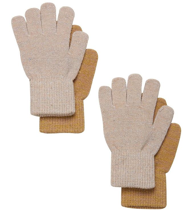 Celavi Beige Gold Glitter Fingervanter Uld/nylon (2-pak) - Str. 1-2y