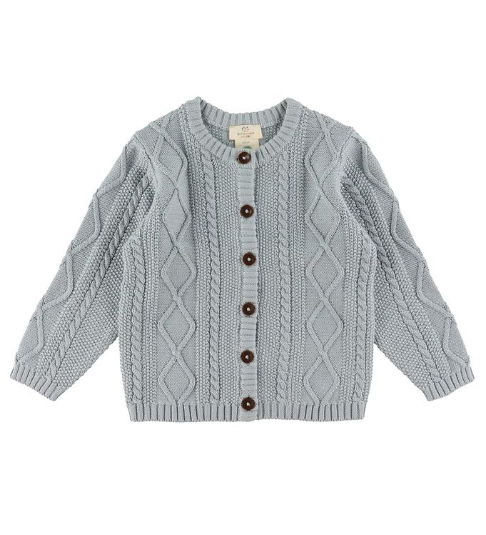 KABELSTRIKKET CARDIGAN - DUSTY BLUE - DUSTY BLUE / 80